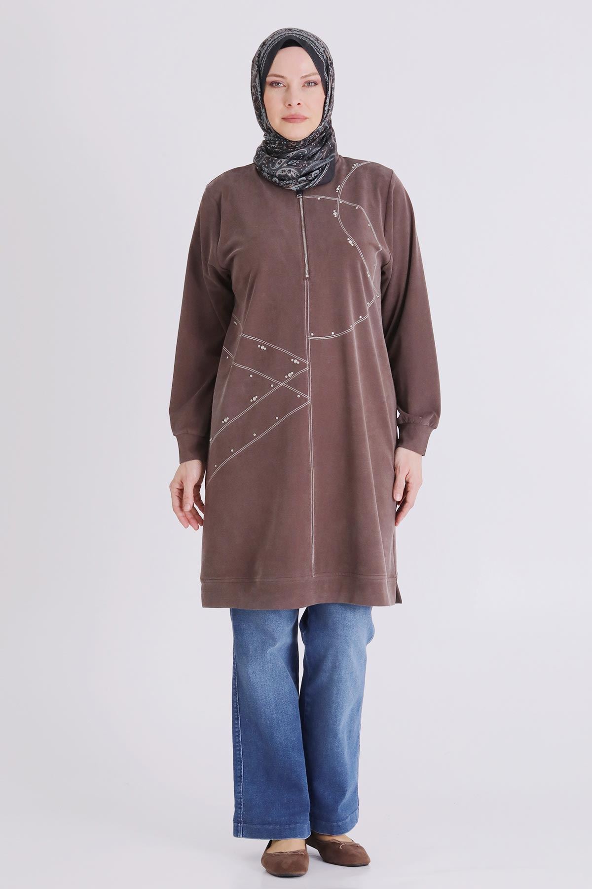 Büyük Beden Tesettür Tunik 20141 Kahve
