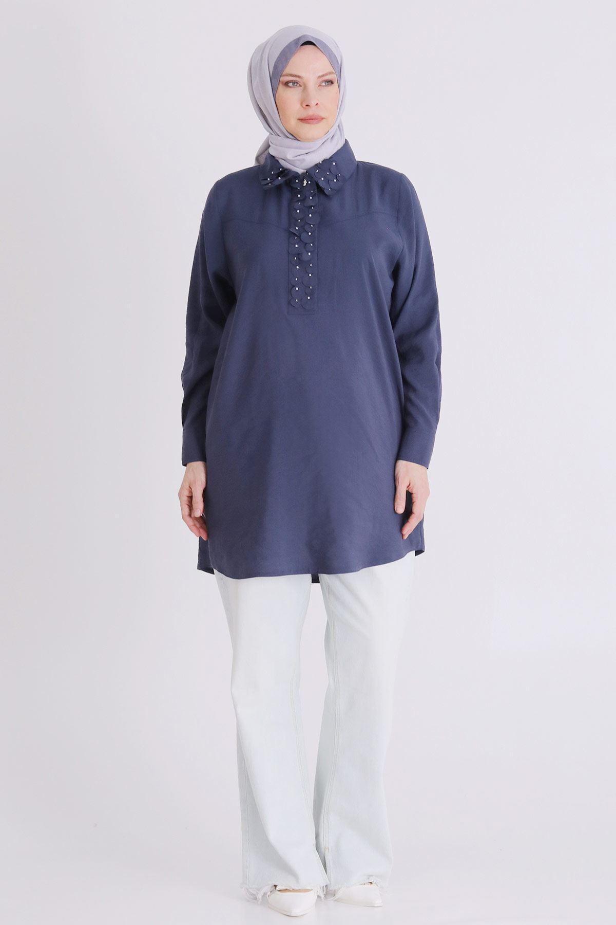 Büyük Beden Tesettür Tunik 23038 İndigo