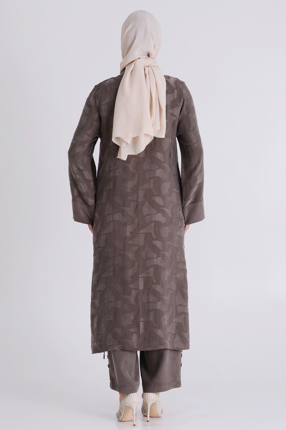 Büyük Beden Tesettür Pantolonlu Takım 35147 Koyu Vizon