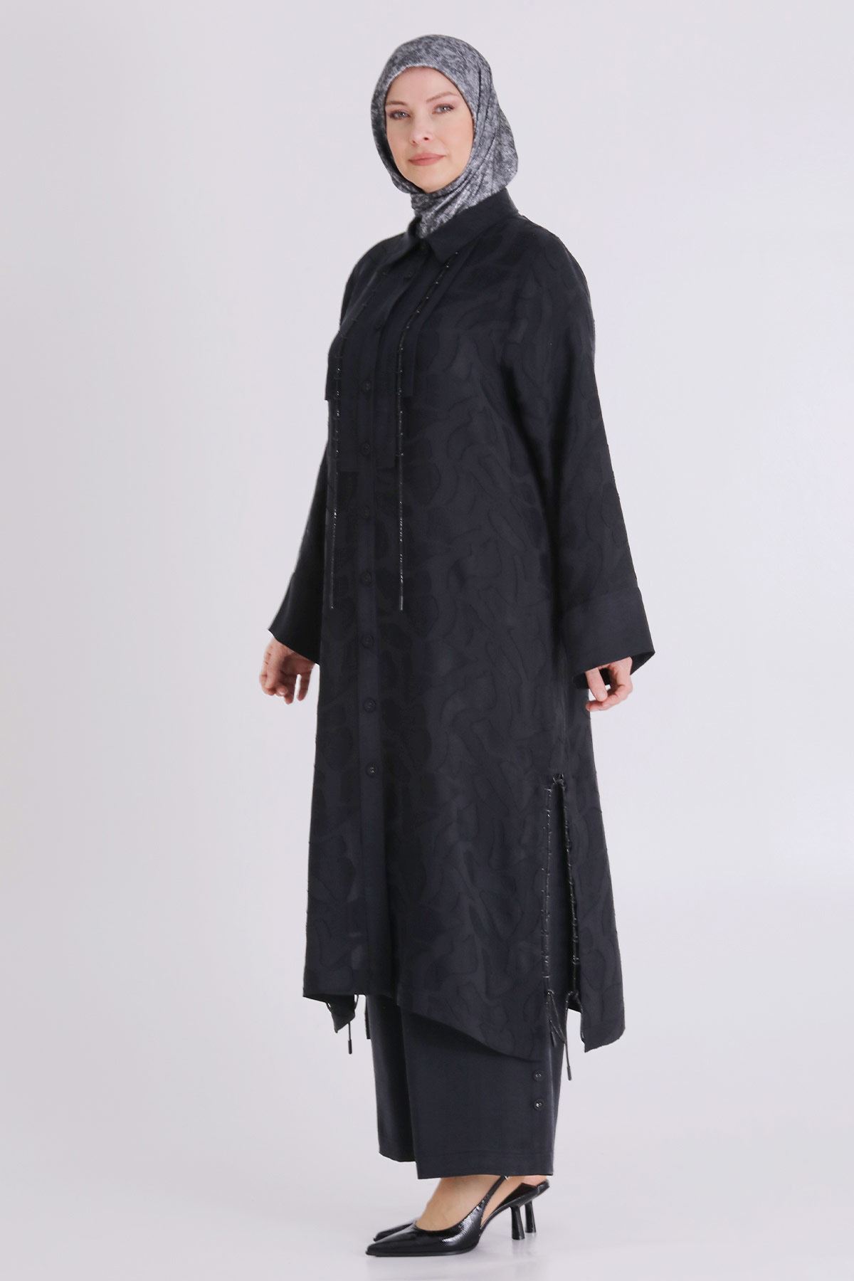 Büyük Beden Tesettür Pantolonlu Takım 35147 Siyah