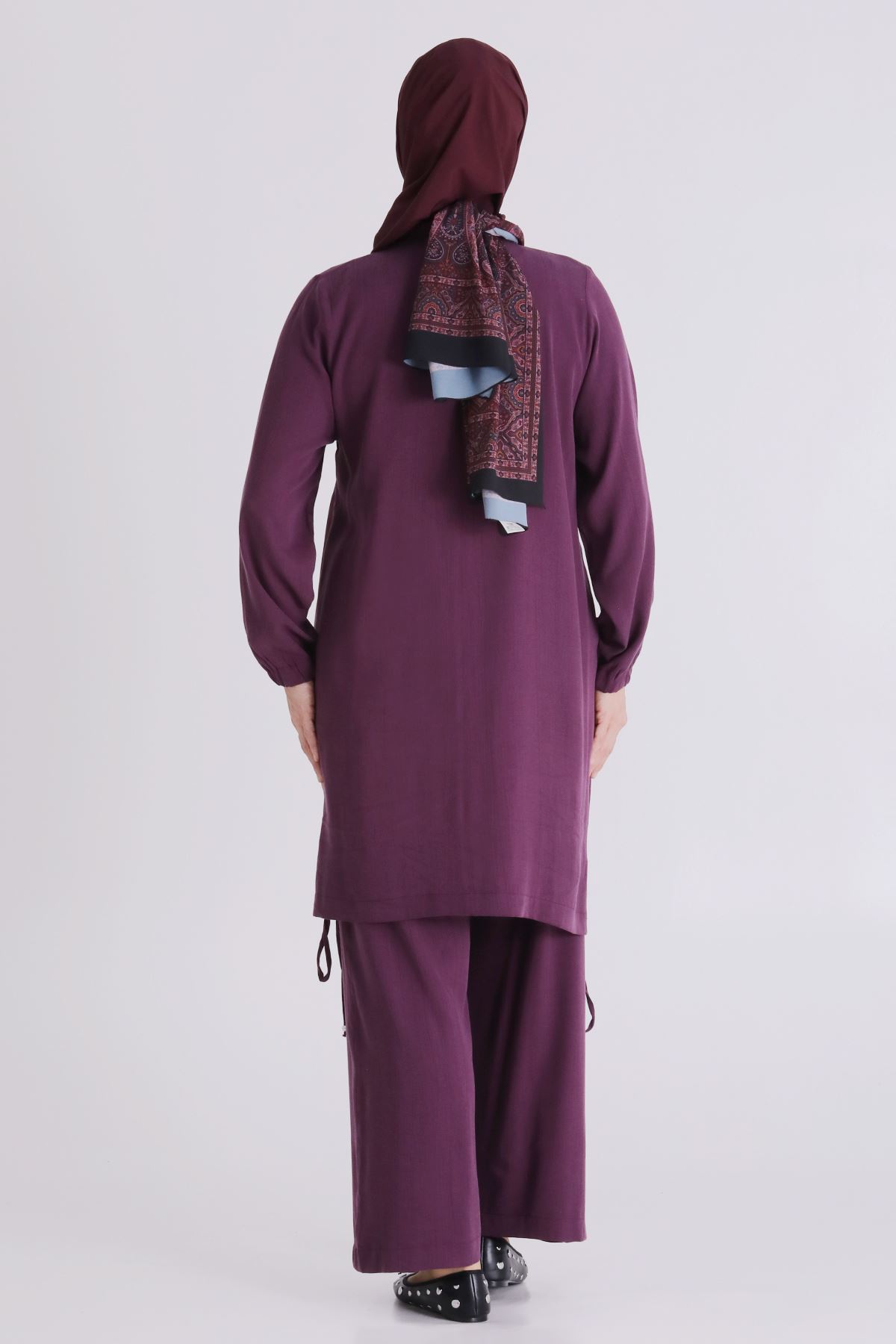 Büyük Beden Tesettür Pantolonlu Takım 3556 Vişne