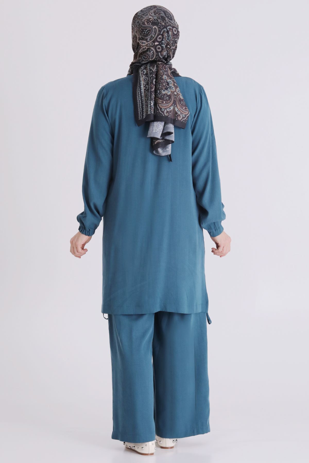 Büyük Beden Tesettür Pantolonlu Takım 3556 Petrol