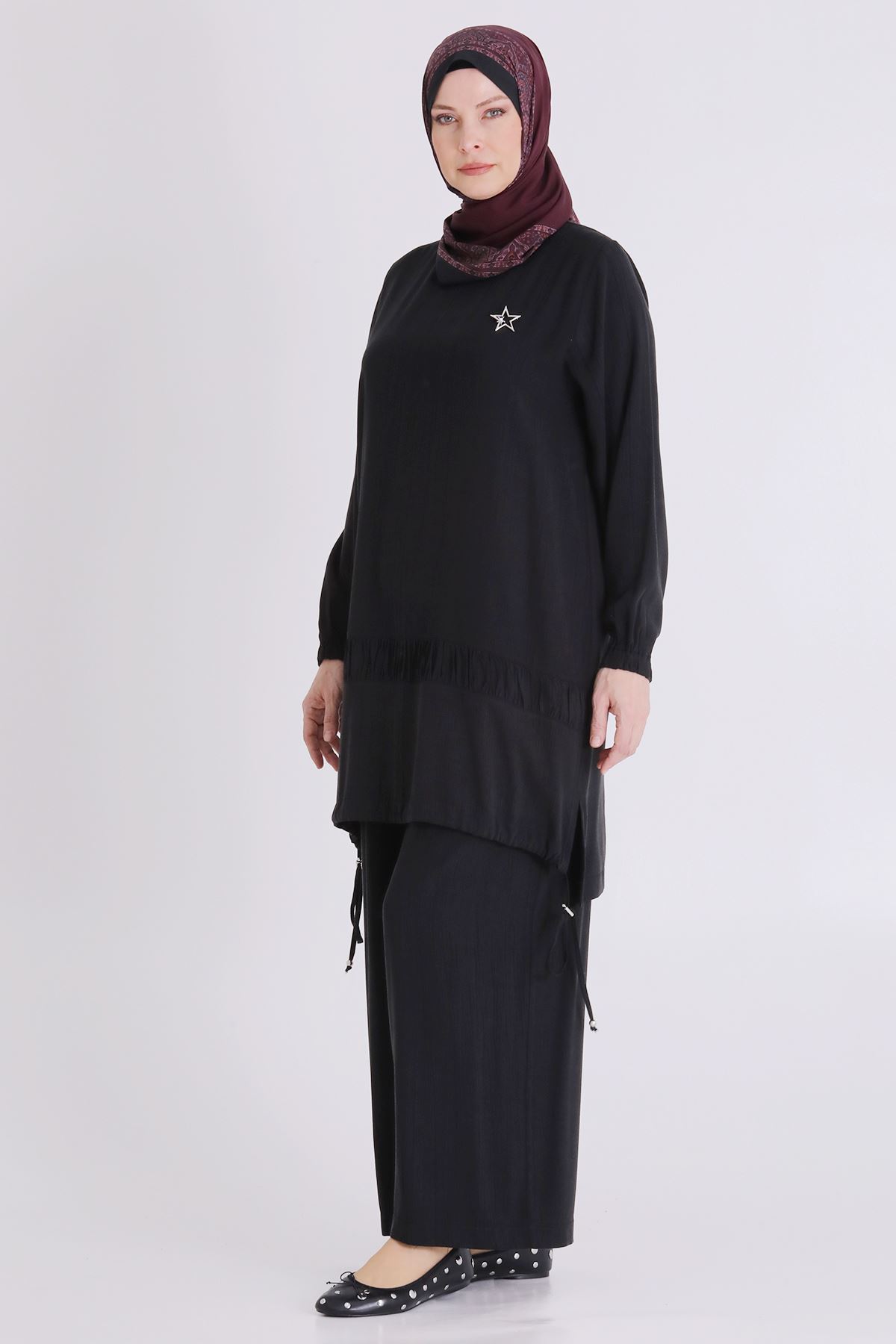 Büyük Beden Tesettür Pantolonlu Takım 3556 Siyah