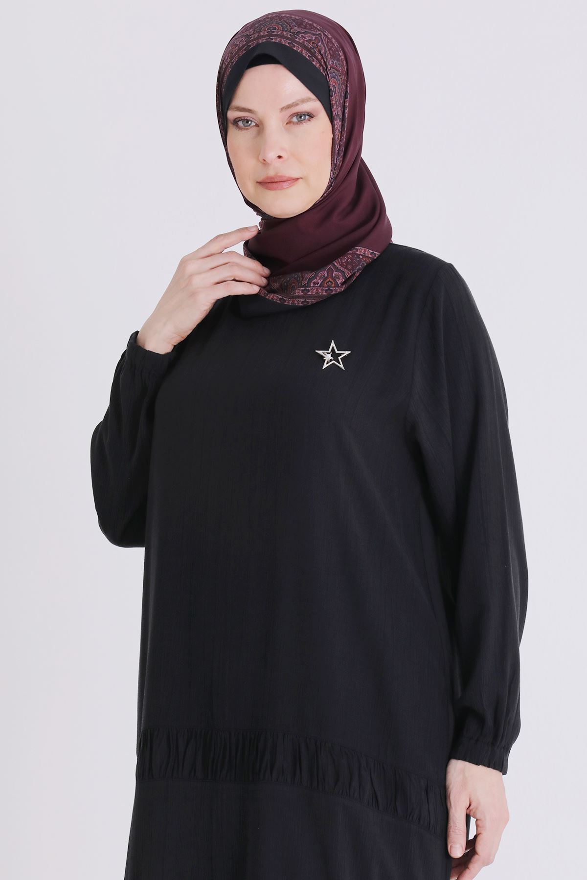 Büyük Beden Tesettür Pantolonlu Takım 3556 Siyah