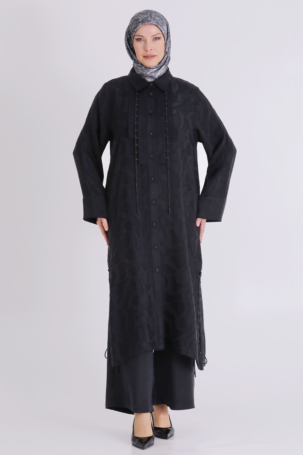 Büyük Beden Tesettür Pantolonlu Takım 35147 Siyah