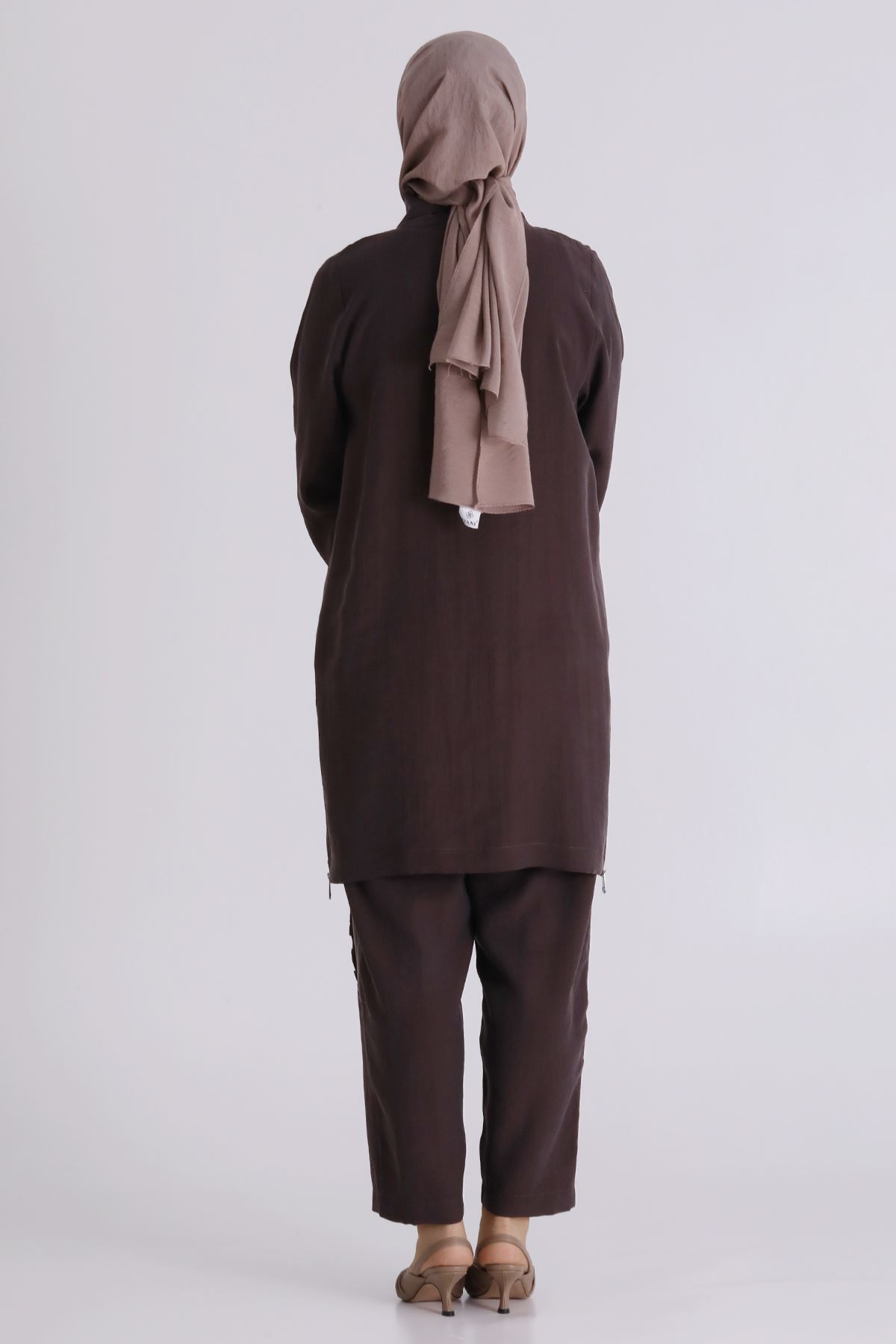 Büyük Beden Tesettür Pantolonlu Takım 35146 Kakao