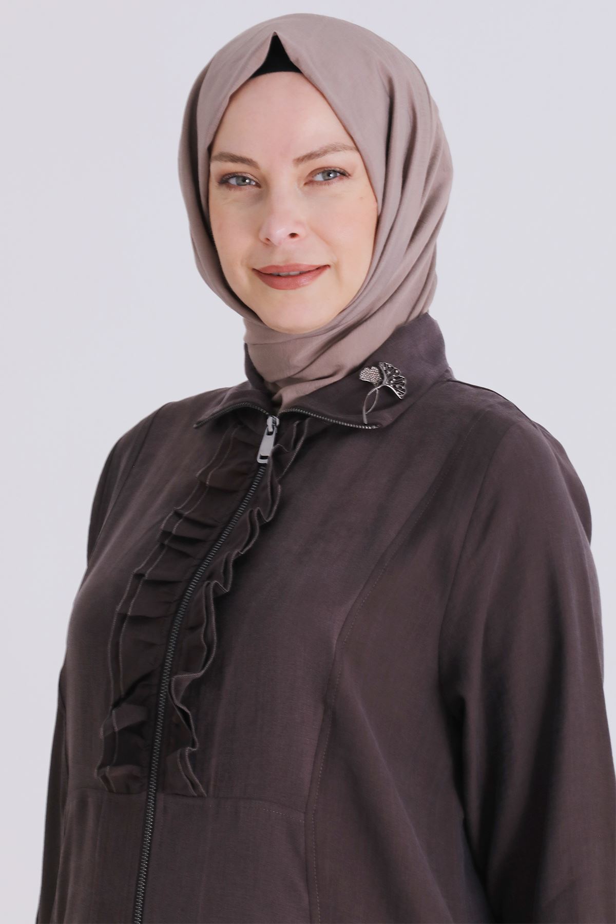 Büyük Beden Tesettür Pantolonlu Takım 35146 Kakao