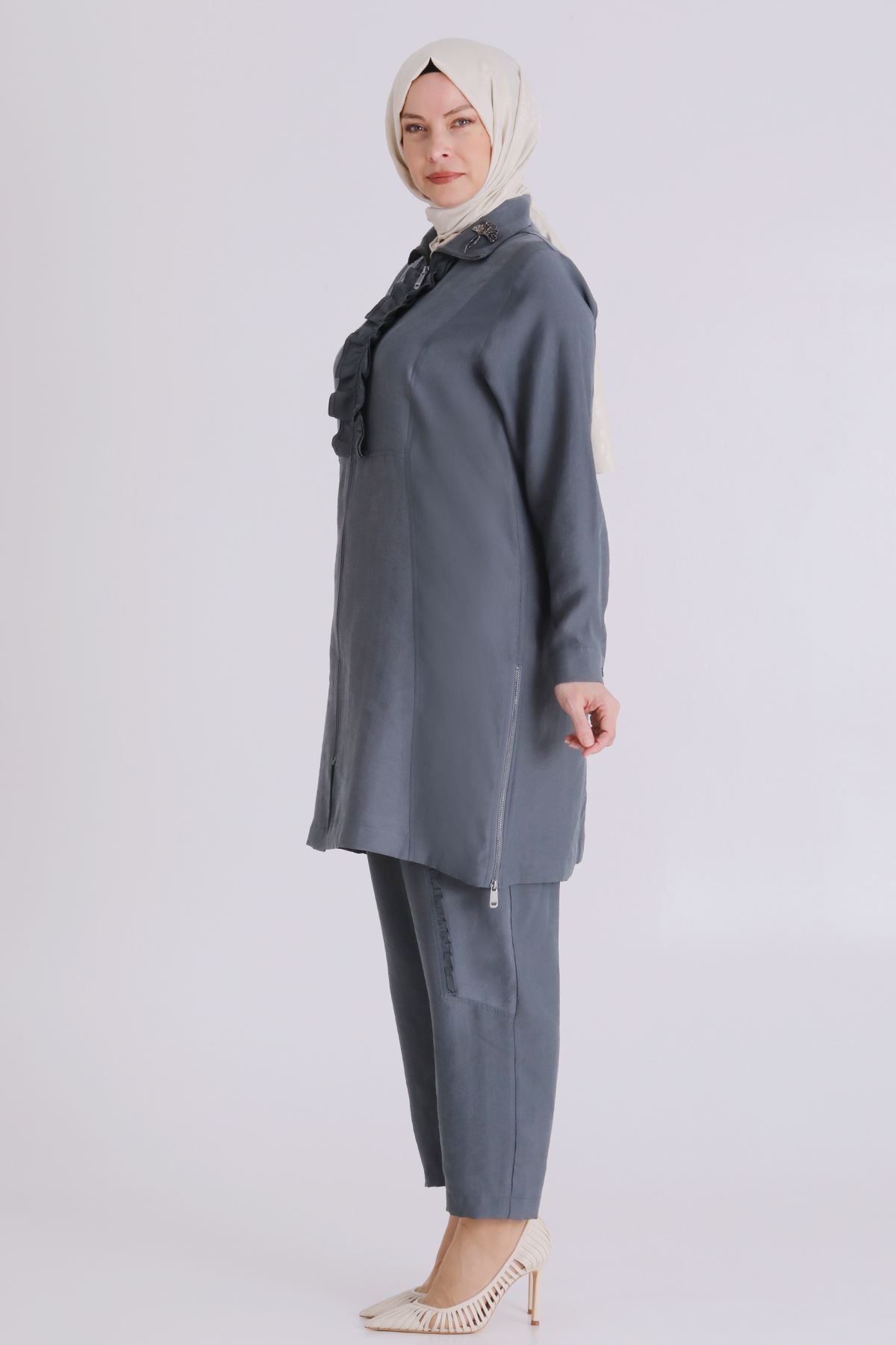 Büyük Beden Tesettür Pantolonlu Takım 35146 Nefti