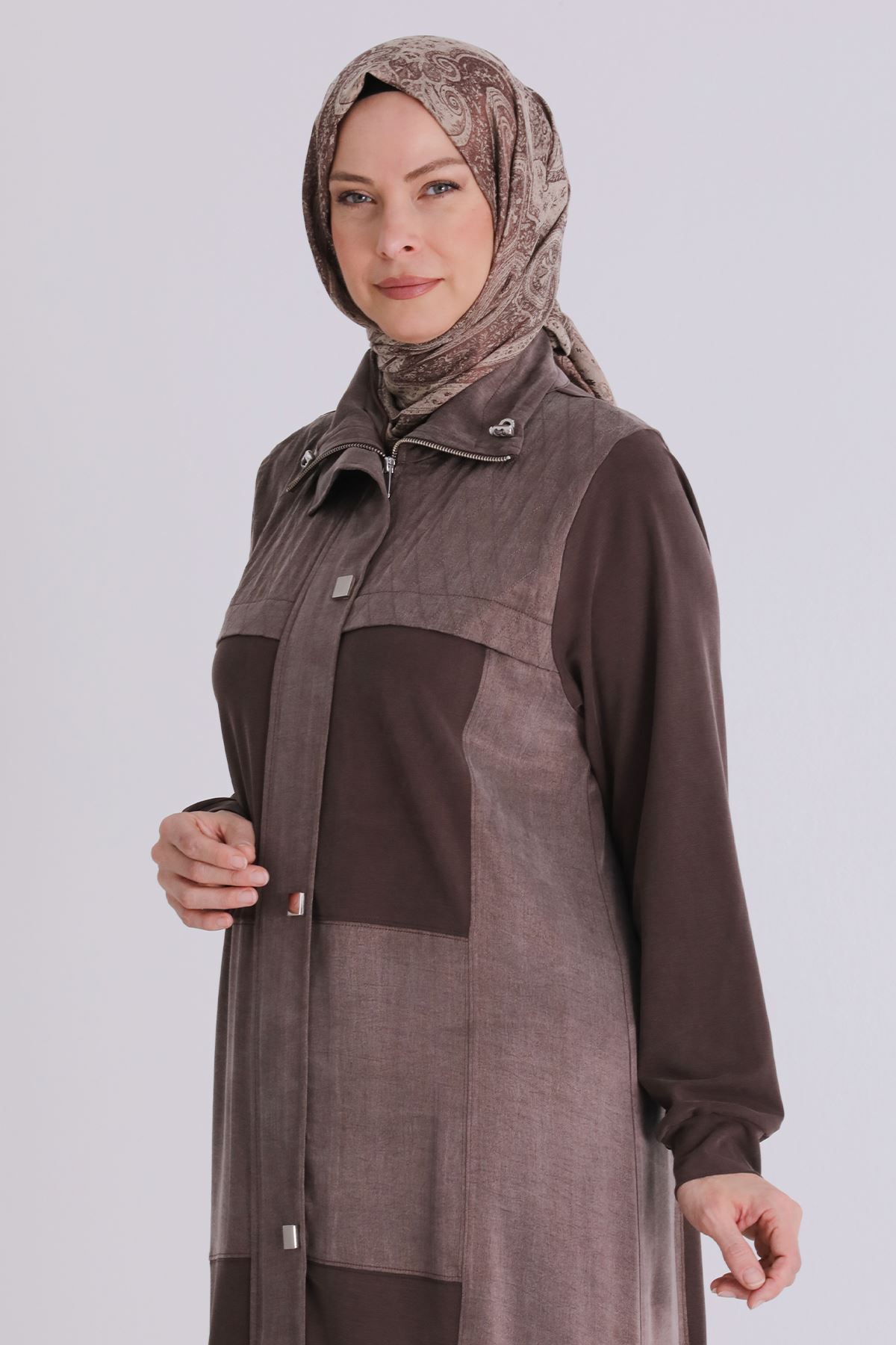 Büyük Beden Tesettür Pantolonlu Takım 35145 Kahve