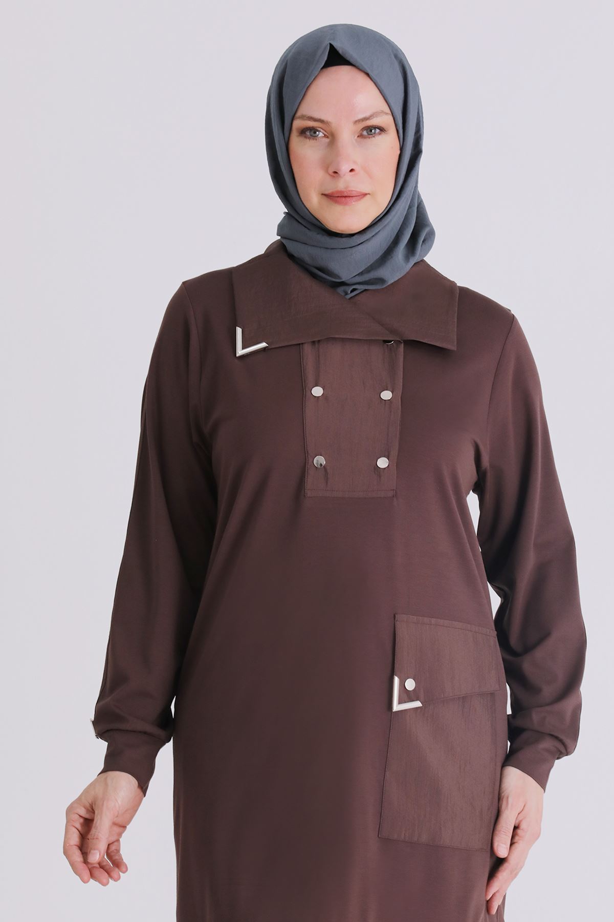 Büyük Beden Tesettür Pantolonlu Takım 35143 Kahve