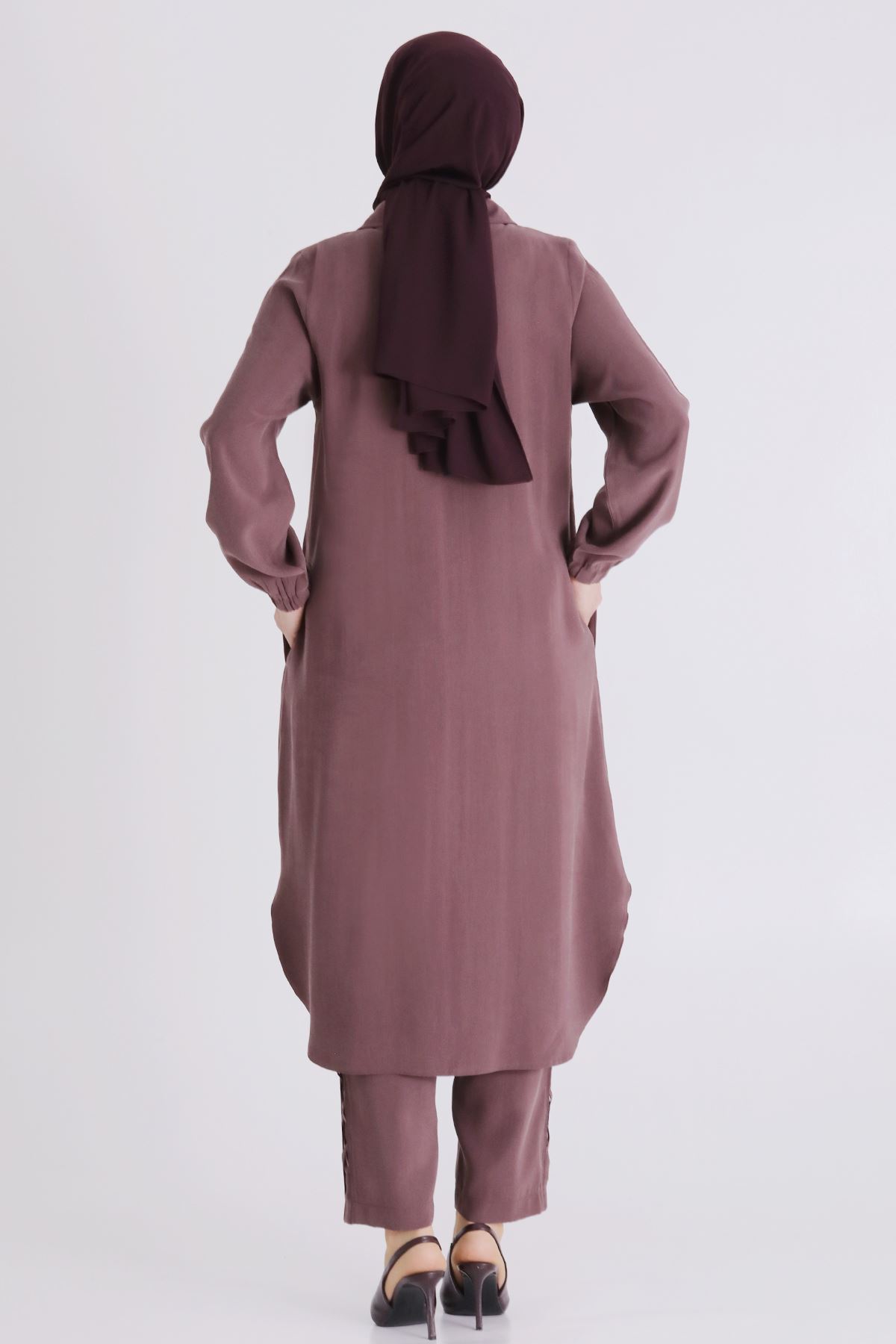 Büyük Beden Tesettür Pantolonlu Takım 35142 Soft Mürdüm