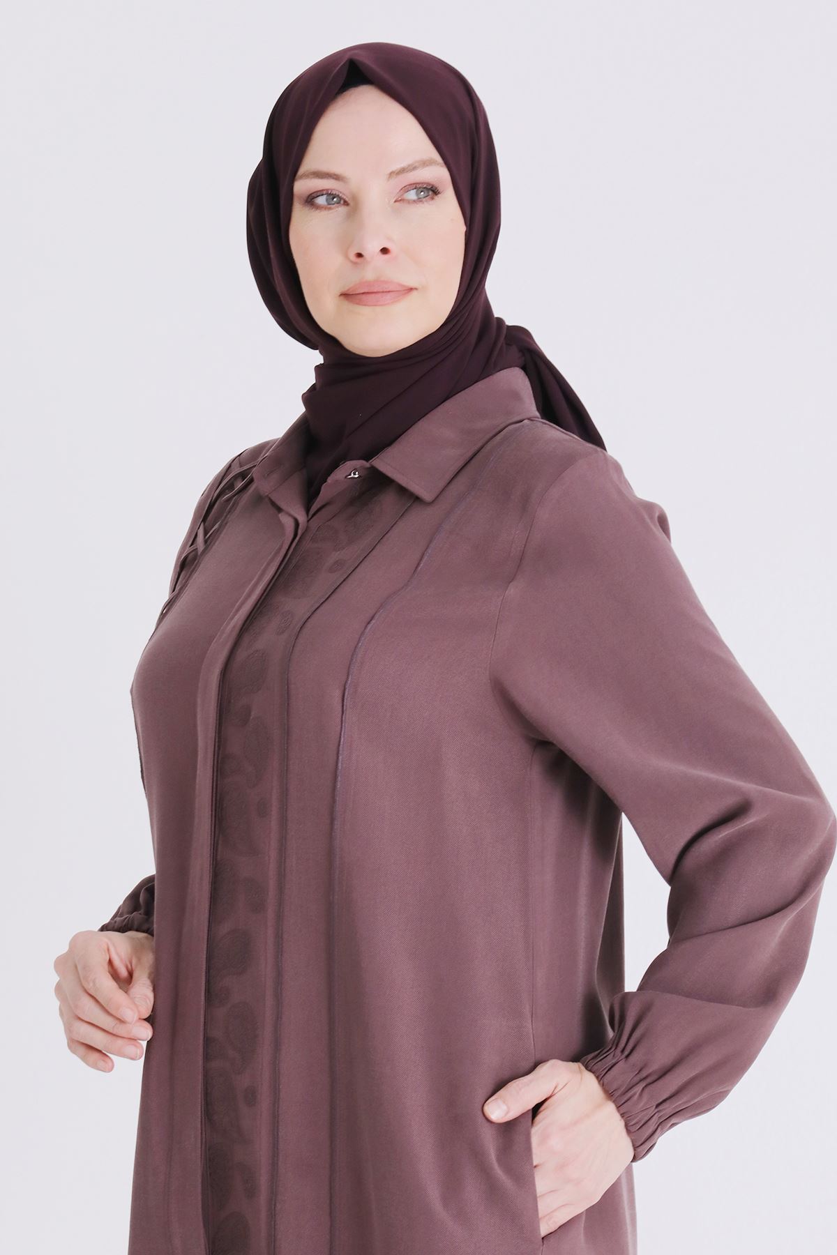 Büyük Beden Tesettür Pantolonlu Takım 35142 Soft Mürdüm