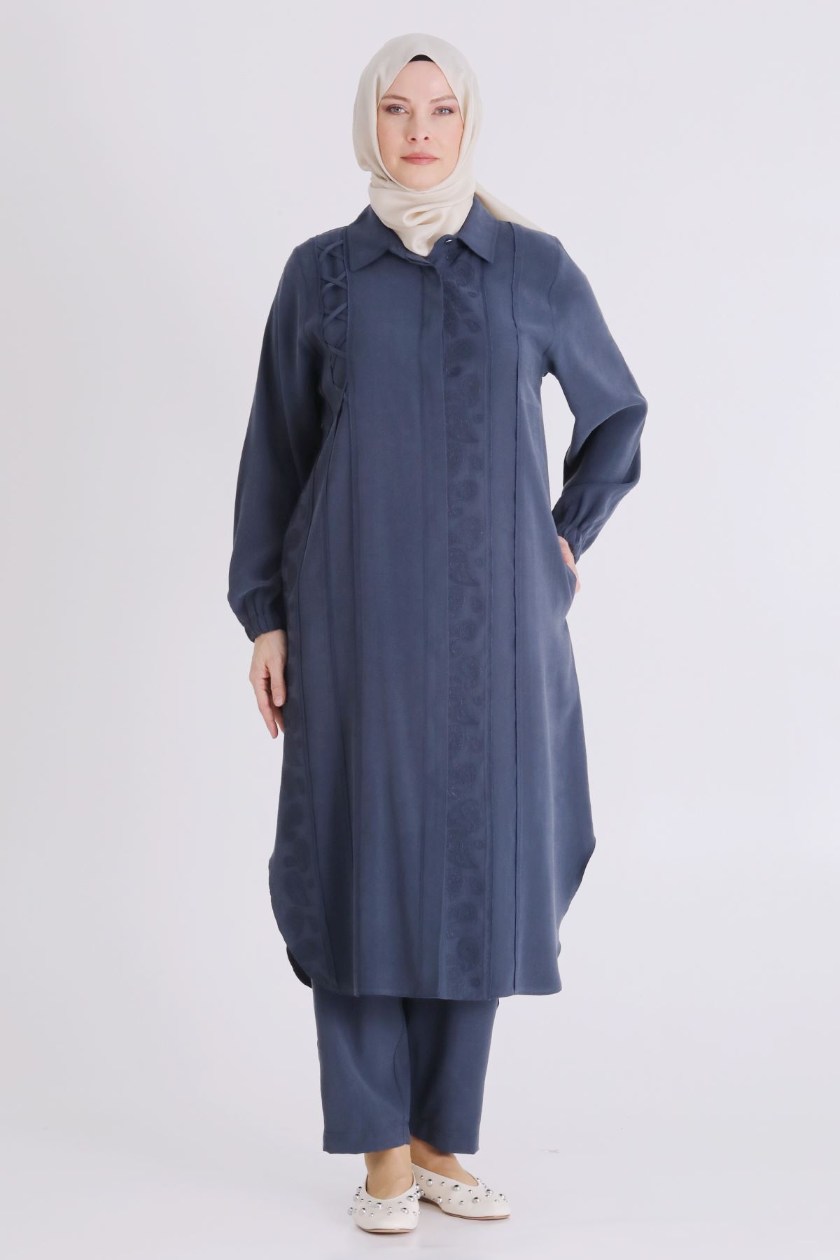 Büyük Beden Tesettür Pantolonlu Takım 35142 Lacivert