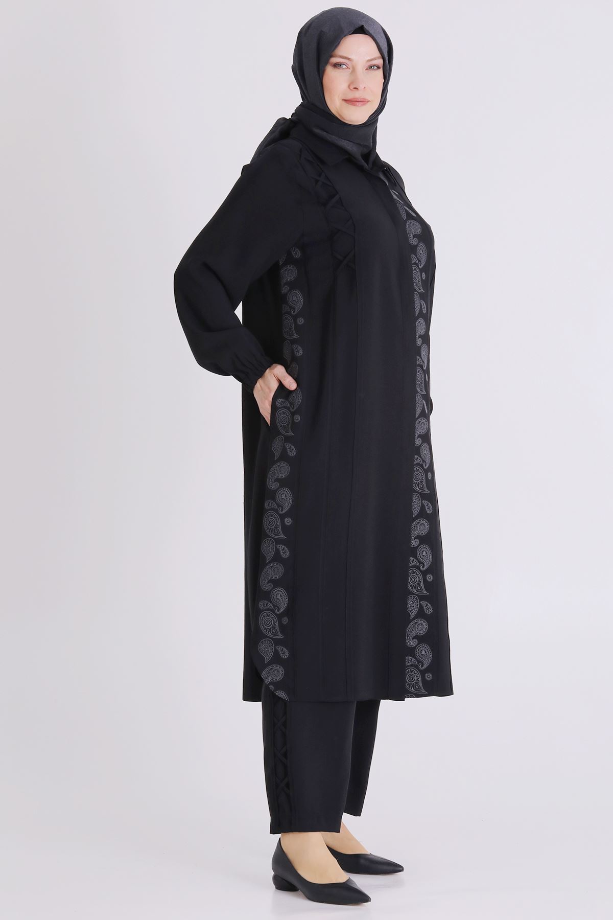 Büyük Beden Tesettür Pantolonlu Takım 35142 Siyah