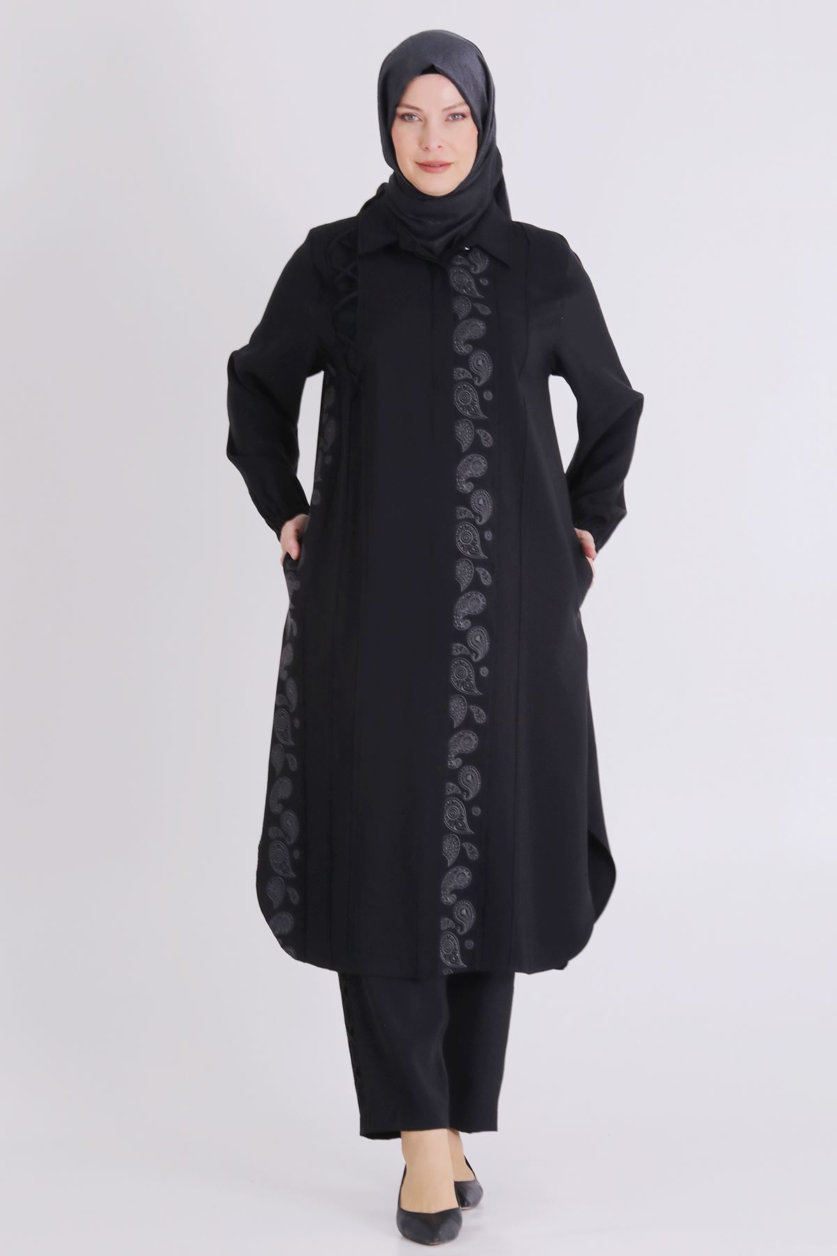 Büyük Beden Tesettür Pantolonlu Takım 35142 Siyah