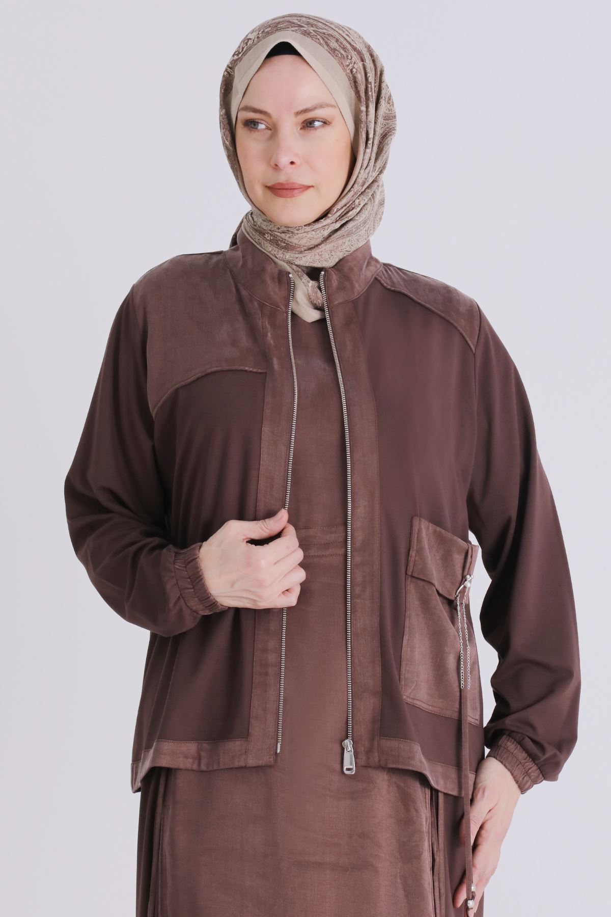 Büyük Beden Tesettür İkili Takım 40014 Kahve