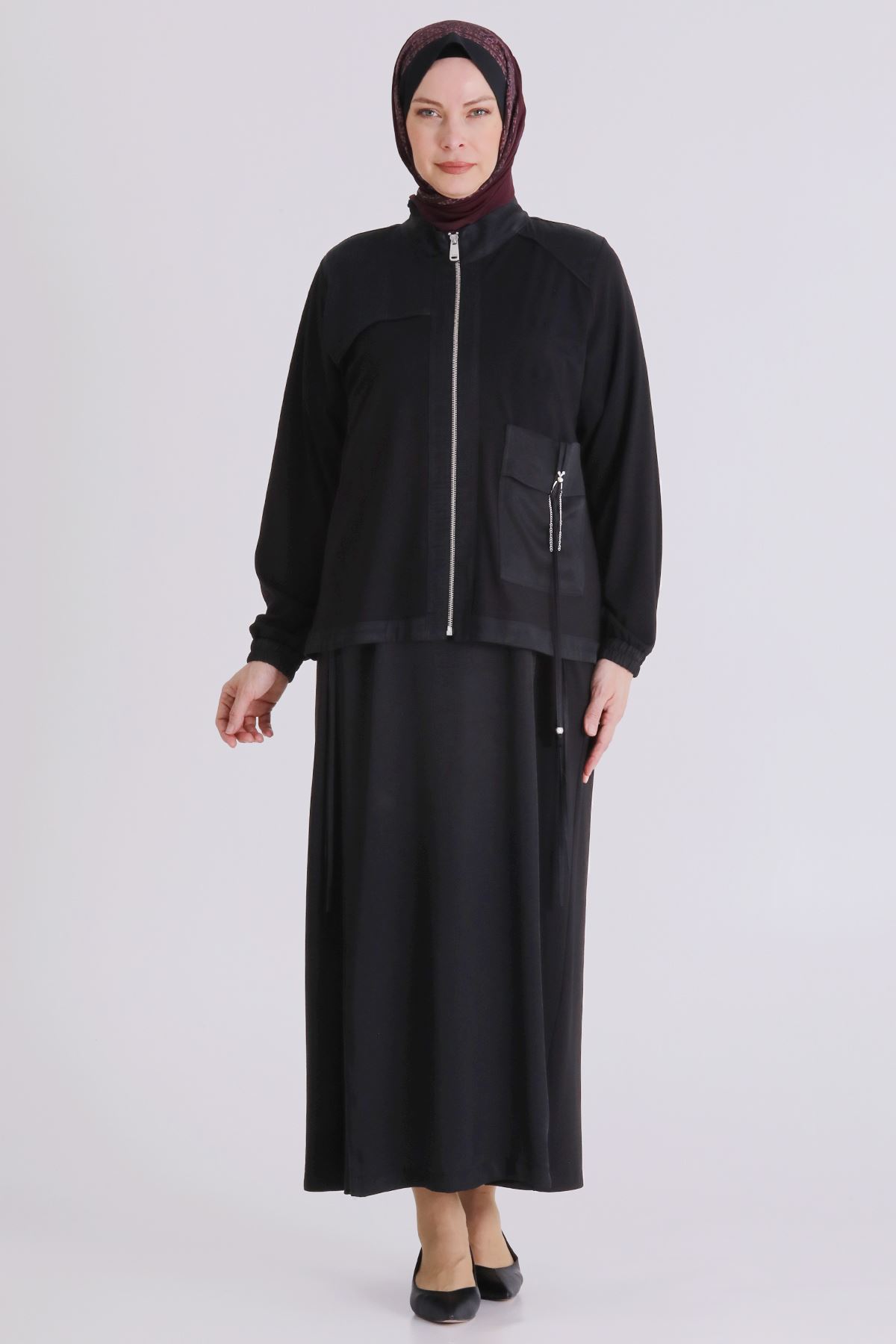 Büyük Beden Tesettür İkili Takım 40014 Siyah