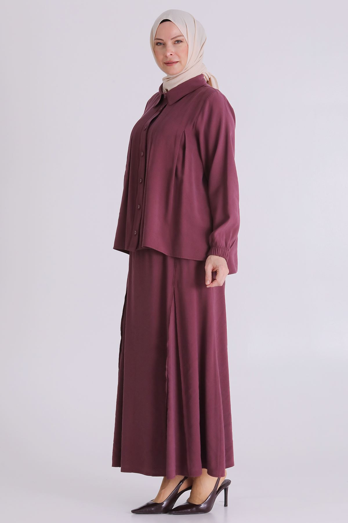 Büyük Beden Tesettür Etekli Takım 3801 Dut