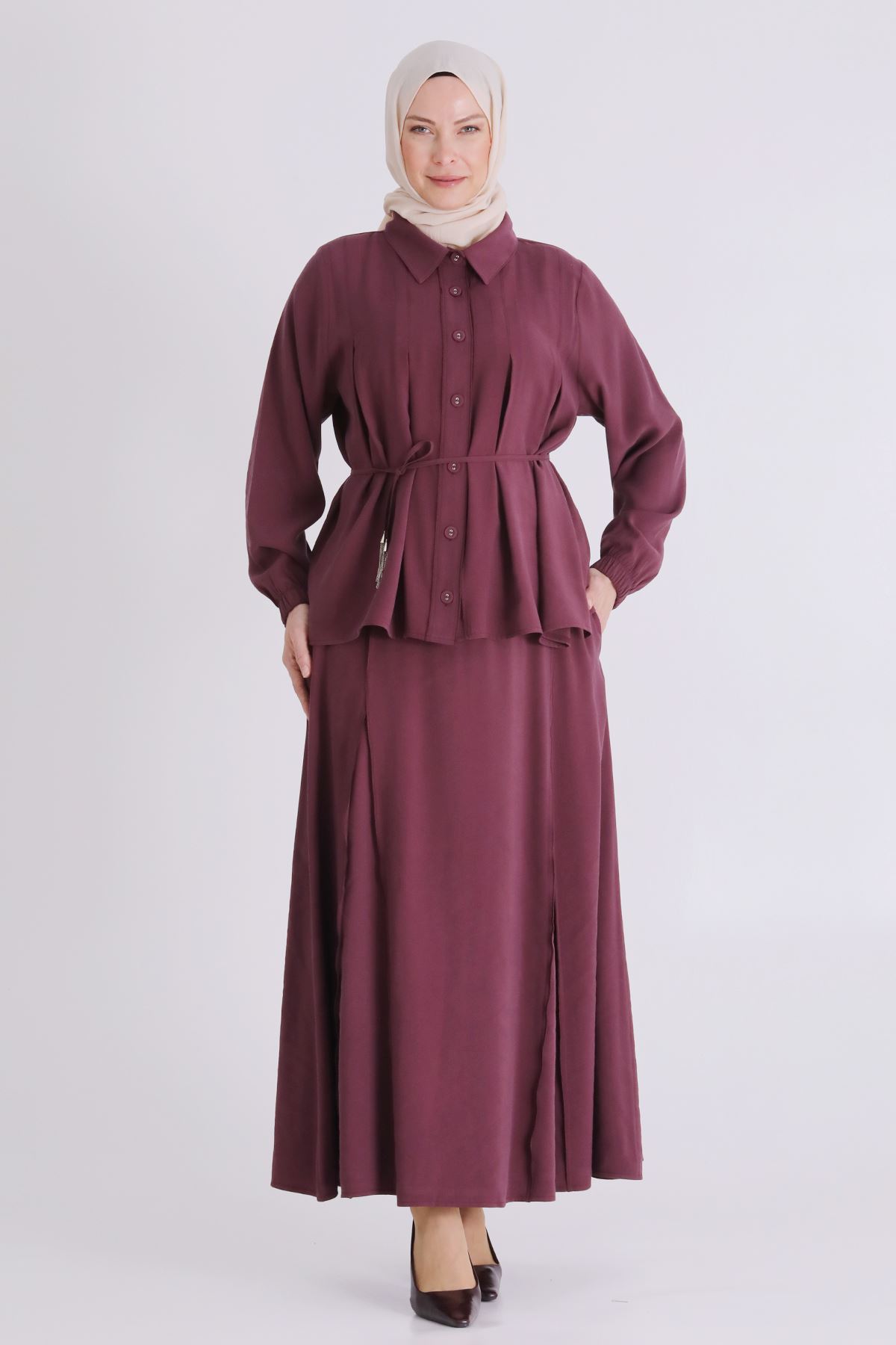 Büyük Beden Tesettür Etekli Takım 3801 Dut