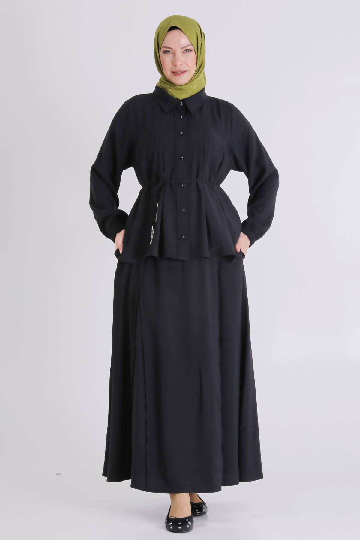Büyük Beden Tesettür Etekli Takım 3801 Siyah