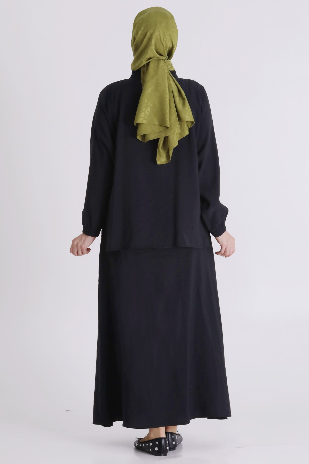 Büyük Beden Tesettür Etekli Takım 3801 Siyah