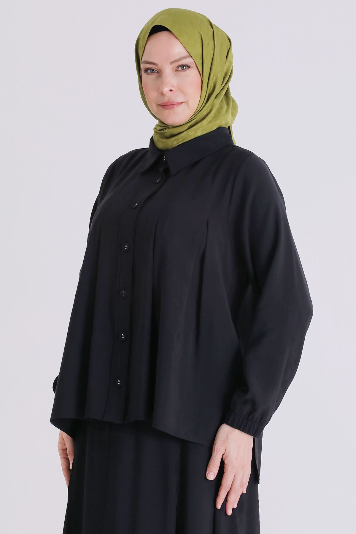 Büyük Beden Tesettür Etekli Takım 3801 Siyah