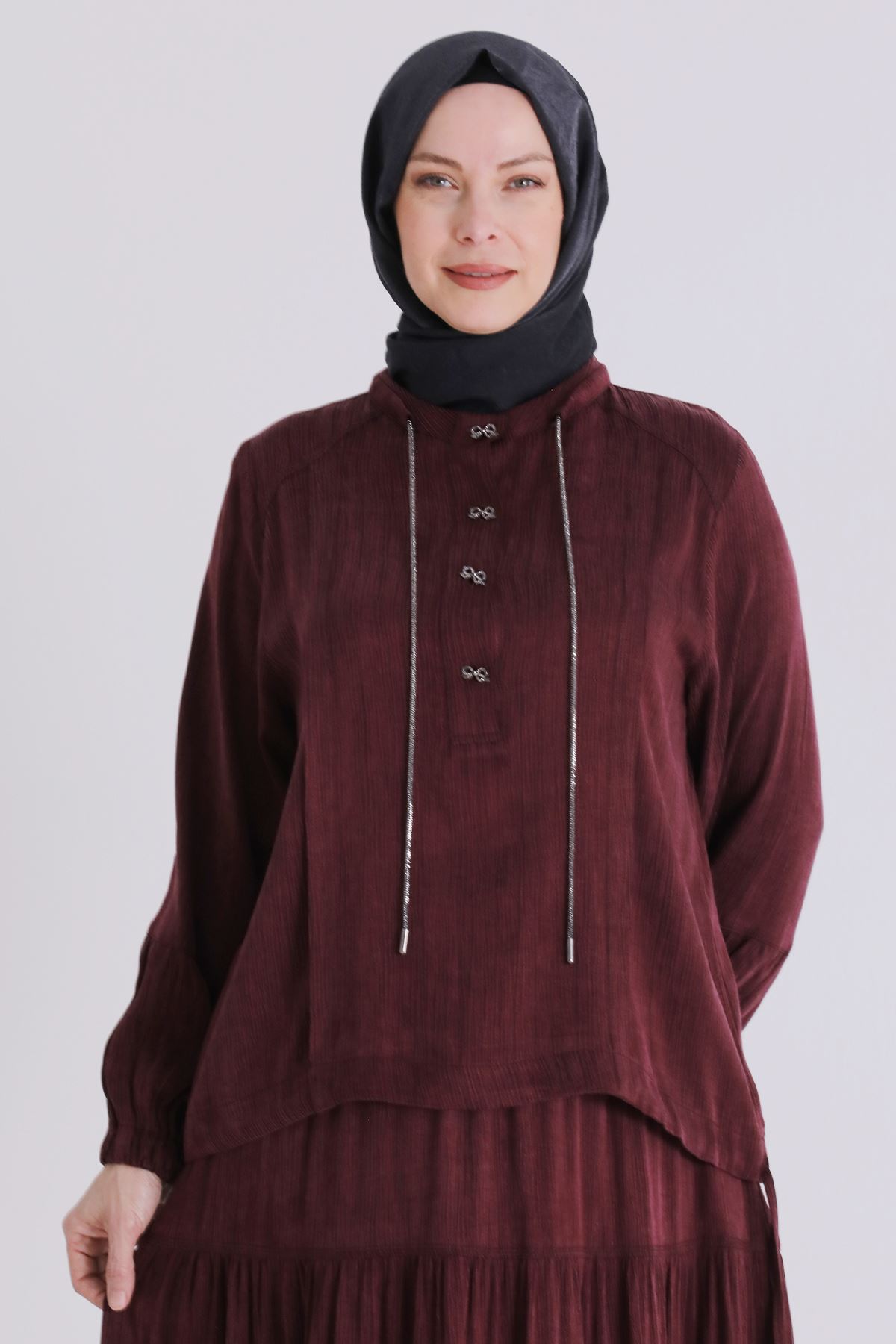 Büyük Beden Tesettür Etekli Takım 38003 Bordo