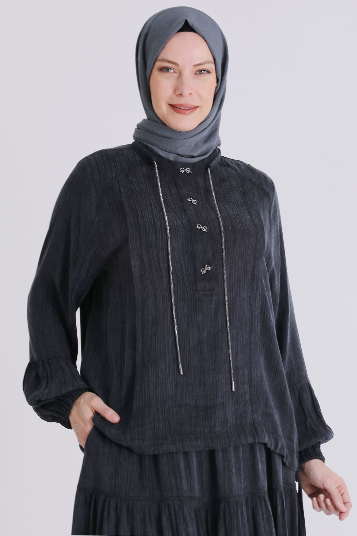 Büyük Beden Tesettür Etekli Takım 38003 Siyah