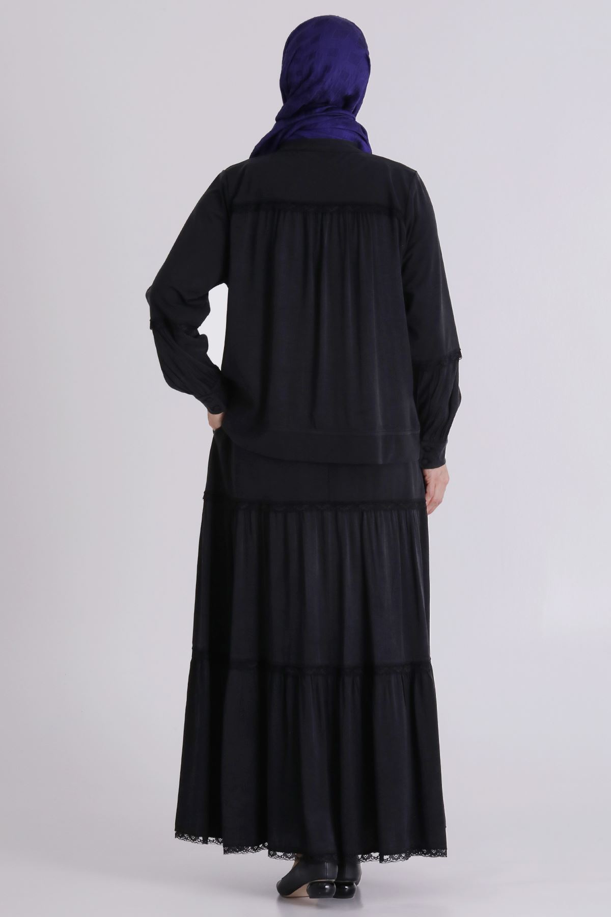 Büyük Beden Tesettür Etekli Takım 38002 Siyah