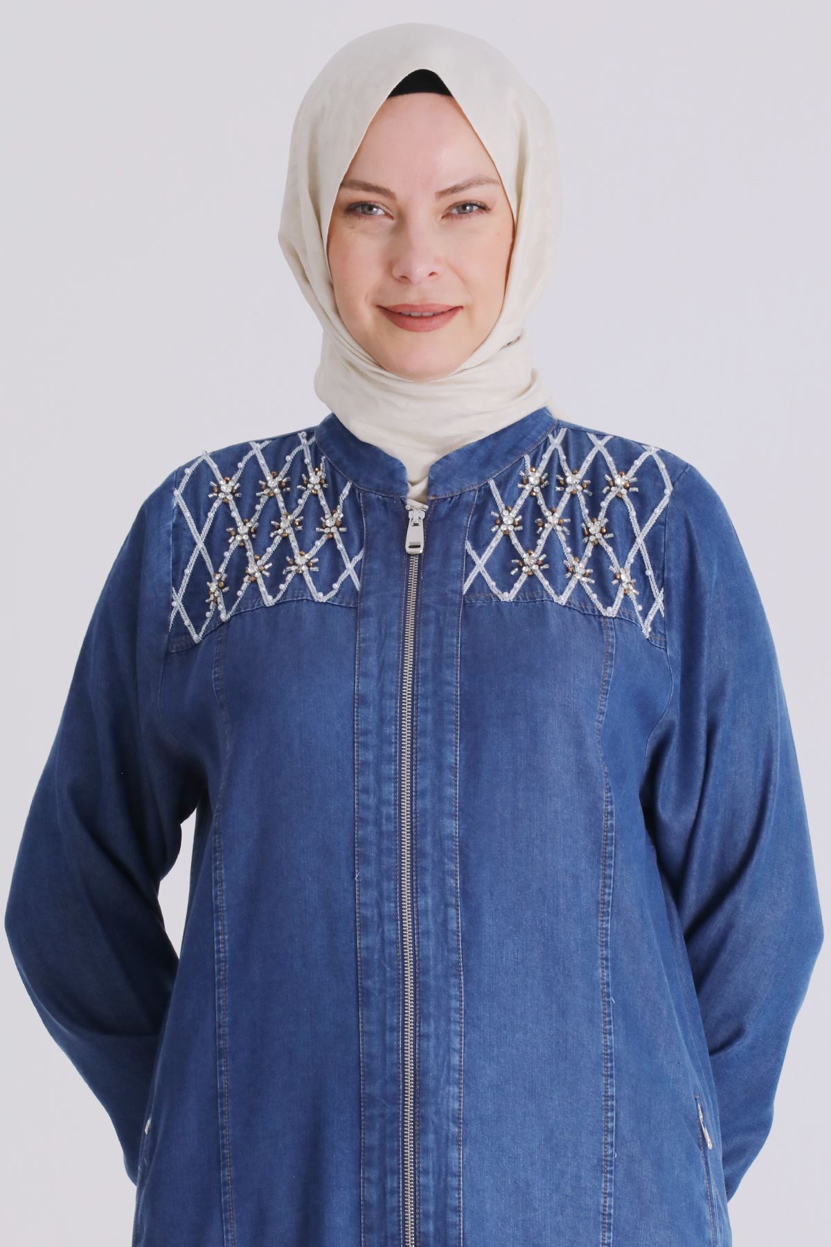 Büyük Beden Tesettür Tensel Kot Kap 25143 Koyu Mavi