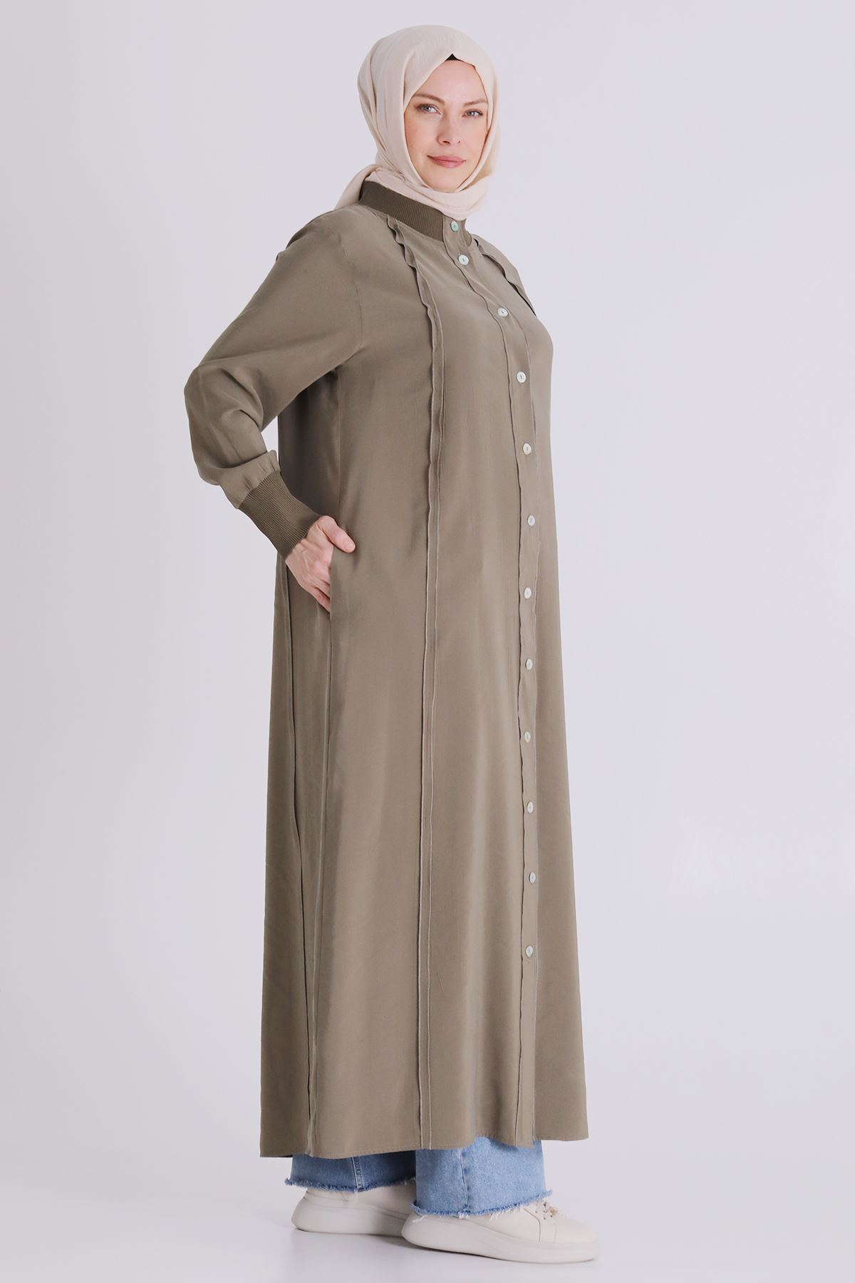 Büyük Beden Tesettür Ferace 2828 Haki