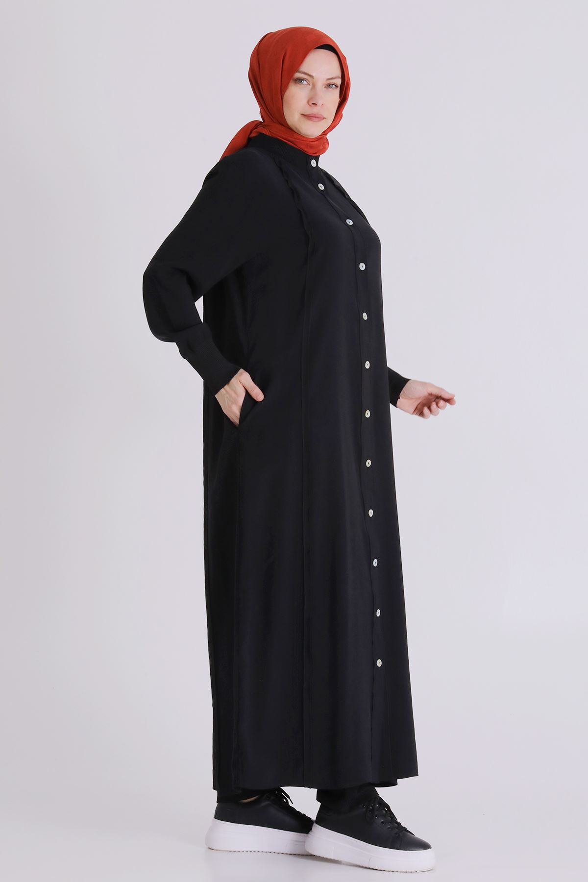 Büyük Beden Tesettür Ferace 2828 Siyah