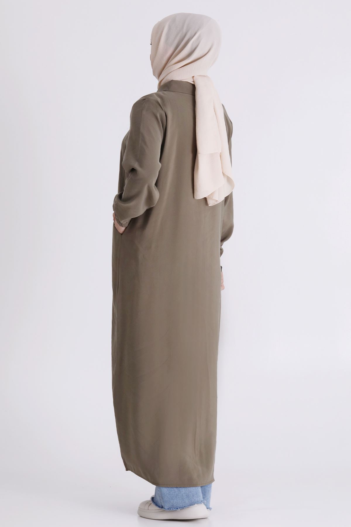 Büyük Beden Tesettür Ferace 2827 Haki