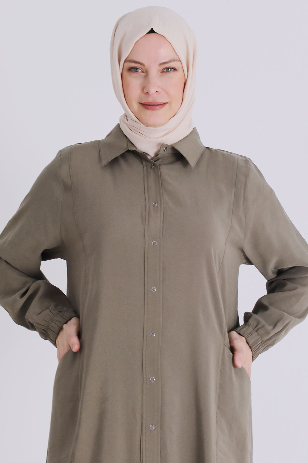 Büyük Beden Tesettür Ferace 2827 Haki