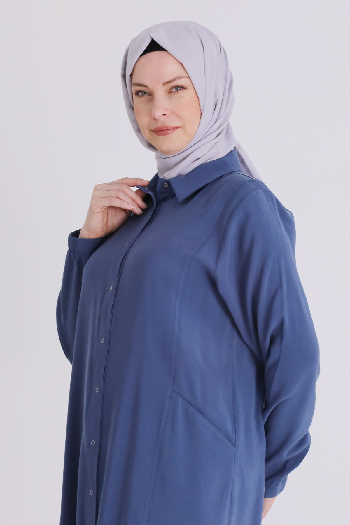 Büyük Beden Tesettür Ferace 2827 İndigo