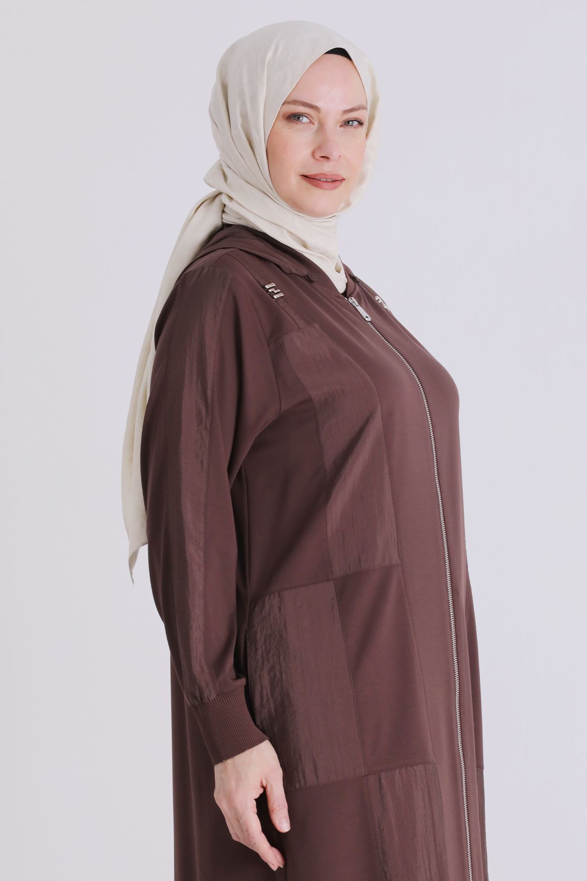 Büyük Beden Tesettür Ferace 28081 Kahve
