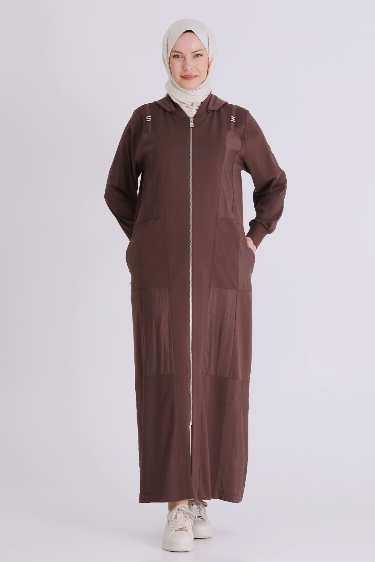 Büyük Beden Tesettür Ferace 28081 Kahve