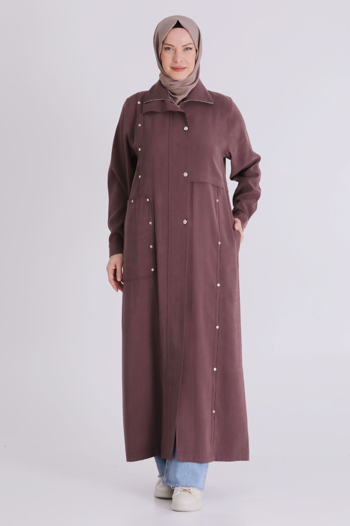 Büyük Beden Tesettür Ferace 28079 Soft Mürdüm