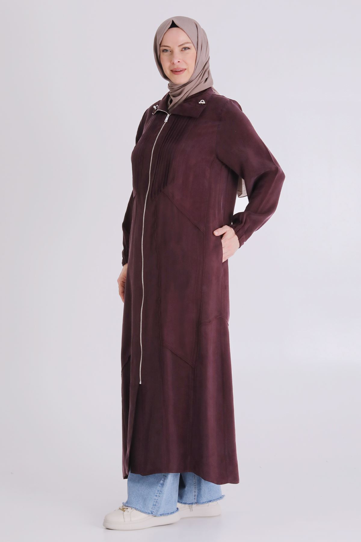 Büyük Beden Tesettür Cupro Ferace 28083 Böğürtlen