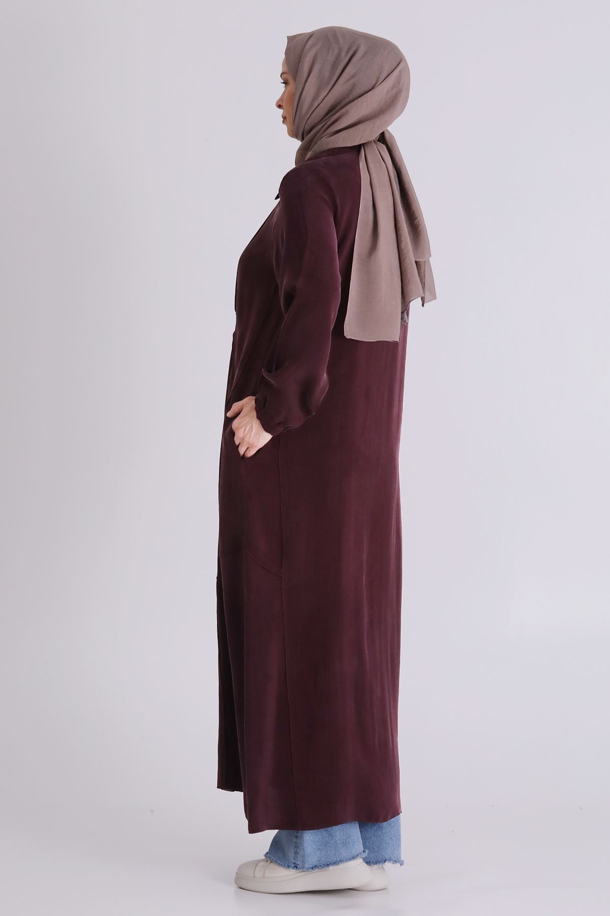 Büyük Beden Tesettür Cupro Ferace 28083 Böğürtlen