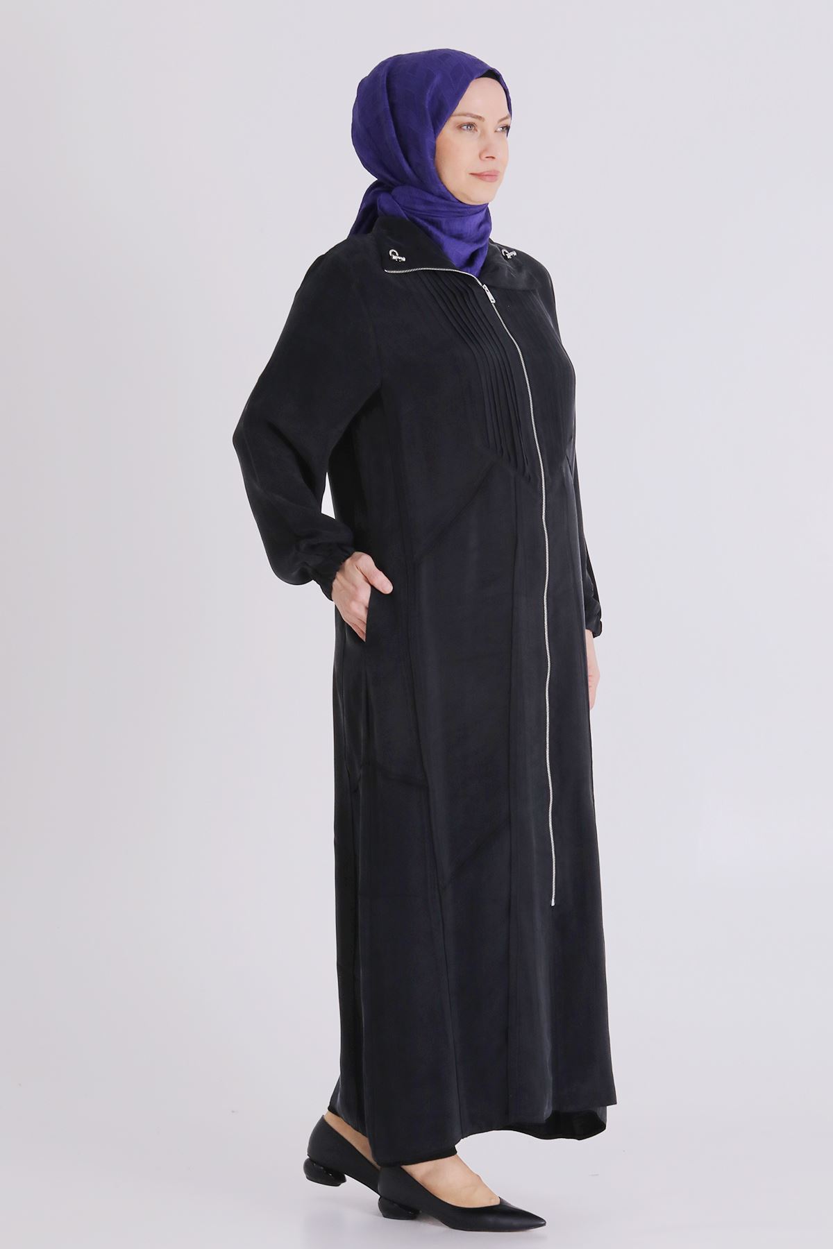 Büyük Beden Tesettür Cupro Ferace 28083 Siyah