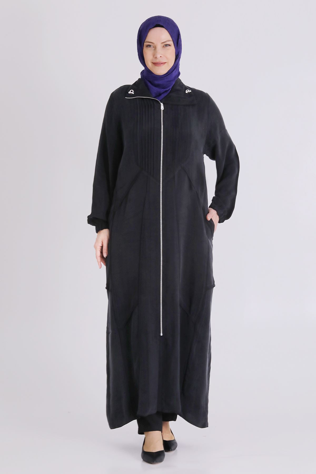 Büyük Beden Tesettür Cupro Ferace 28083 Siyah