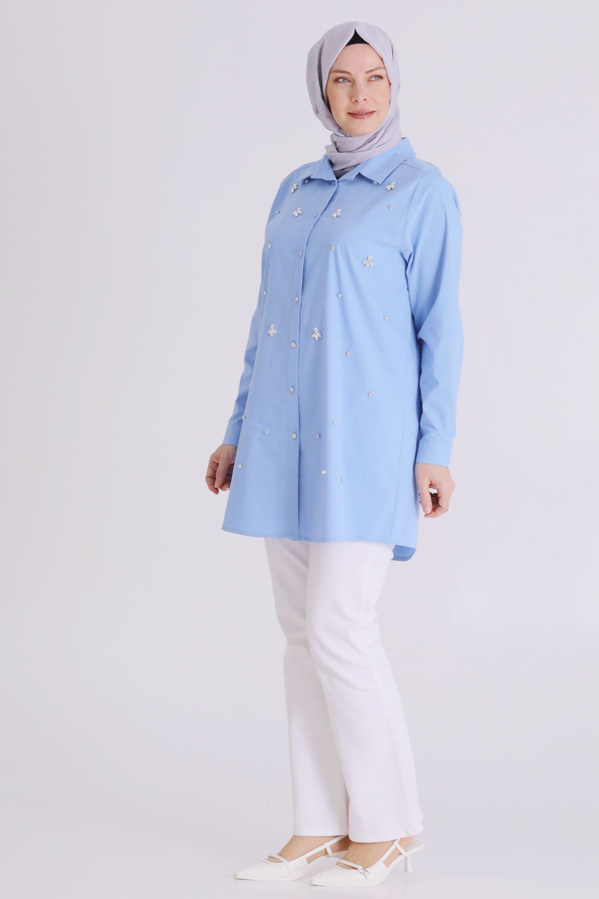 Büyük Beden Tesettür Tunik 2357 Mavi
