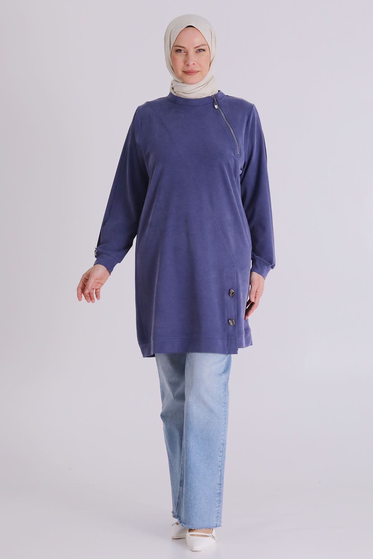 Büyük Beden Tesettür Tunik 20140 İndigo