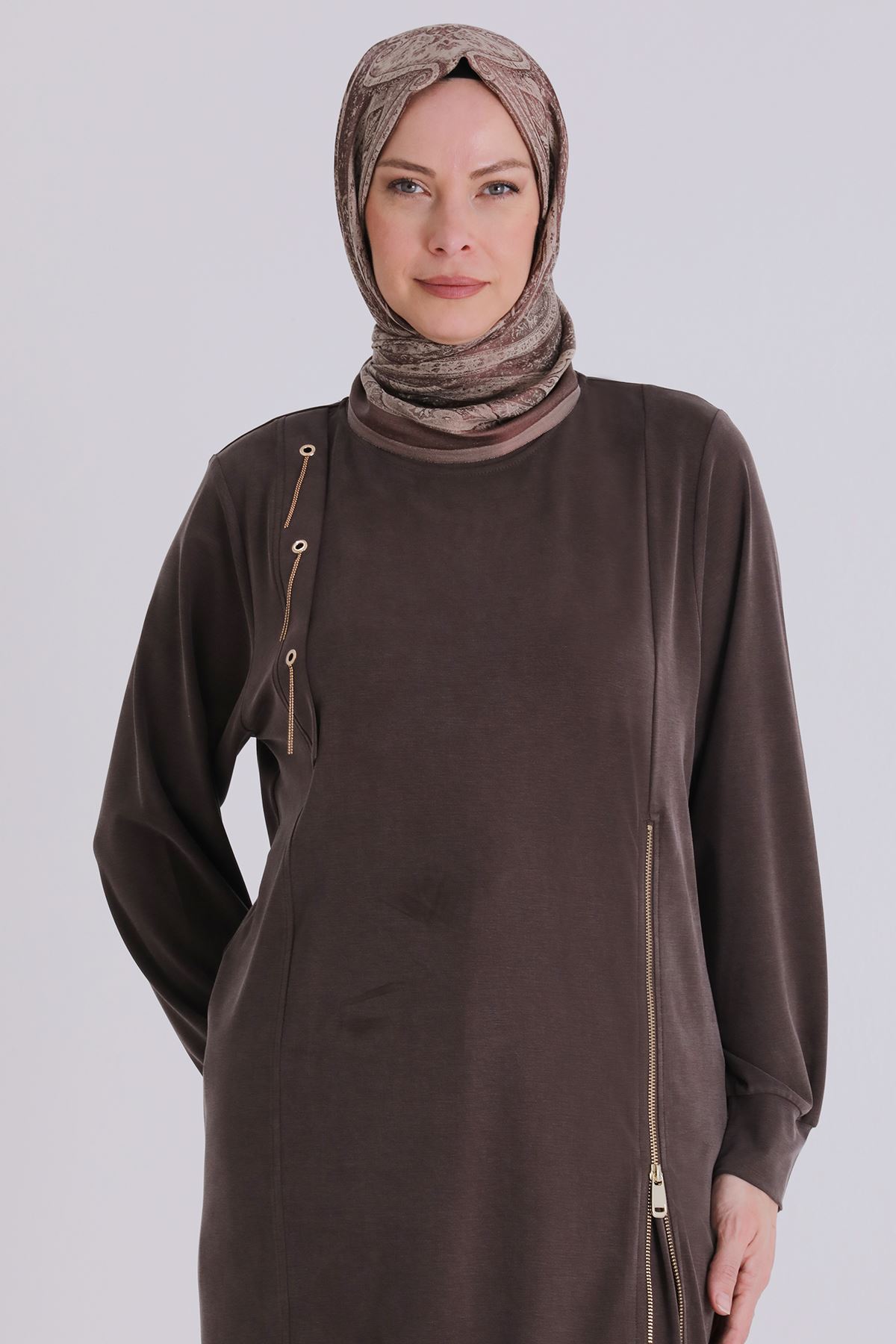 Büyük Beden Tesettür Tunik 20139 Kahve