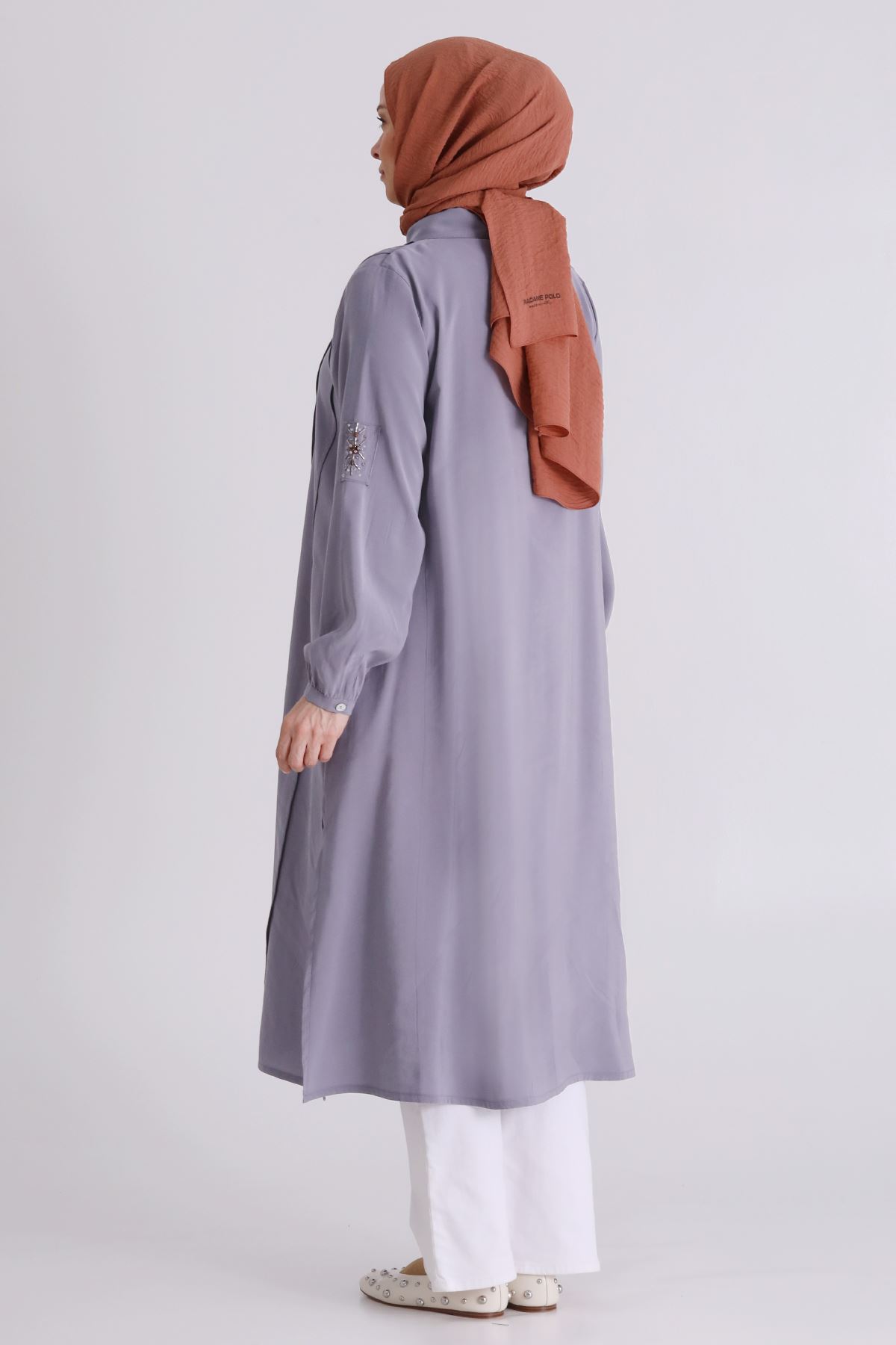 Büyük Beden Tesettür İşlemeli Tunik 2359 Gri