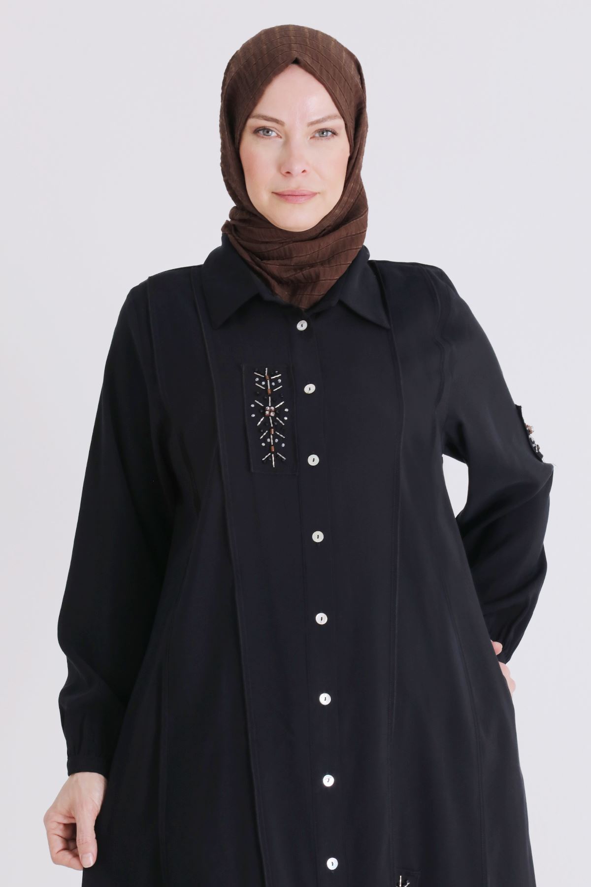 Büyük Beden Tesettür İşlemeli Tunik 2359 Siyah
