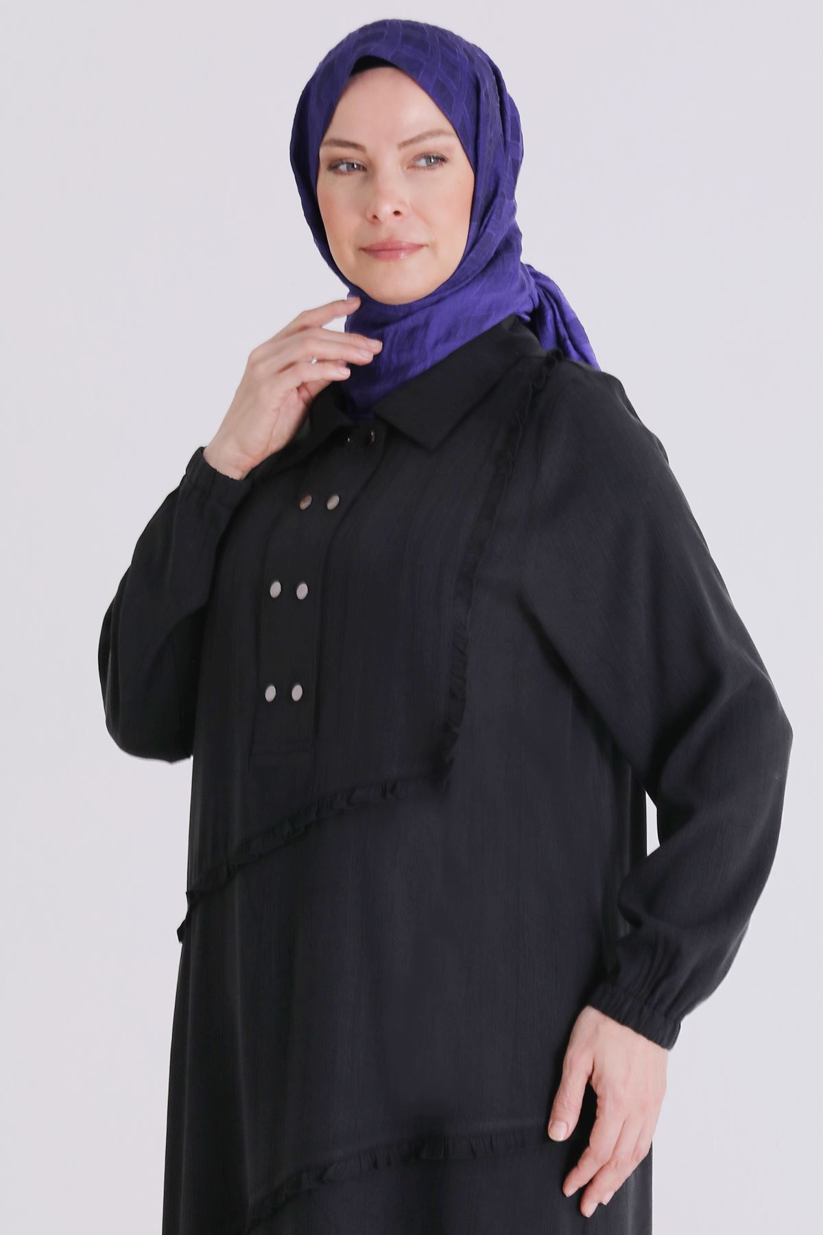 Büyük Beden Tesettür Elbise 7524 Siyah