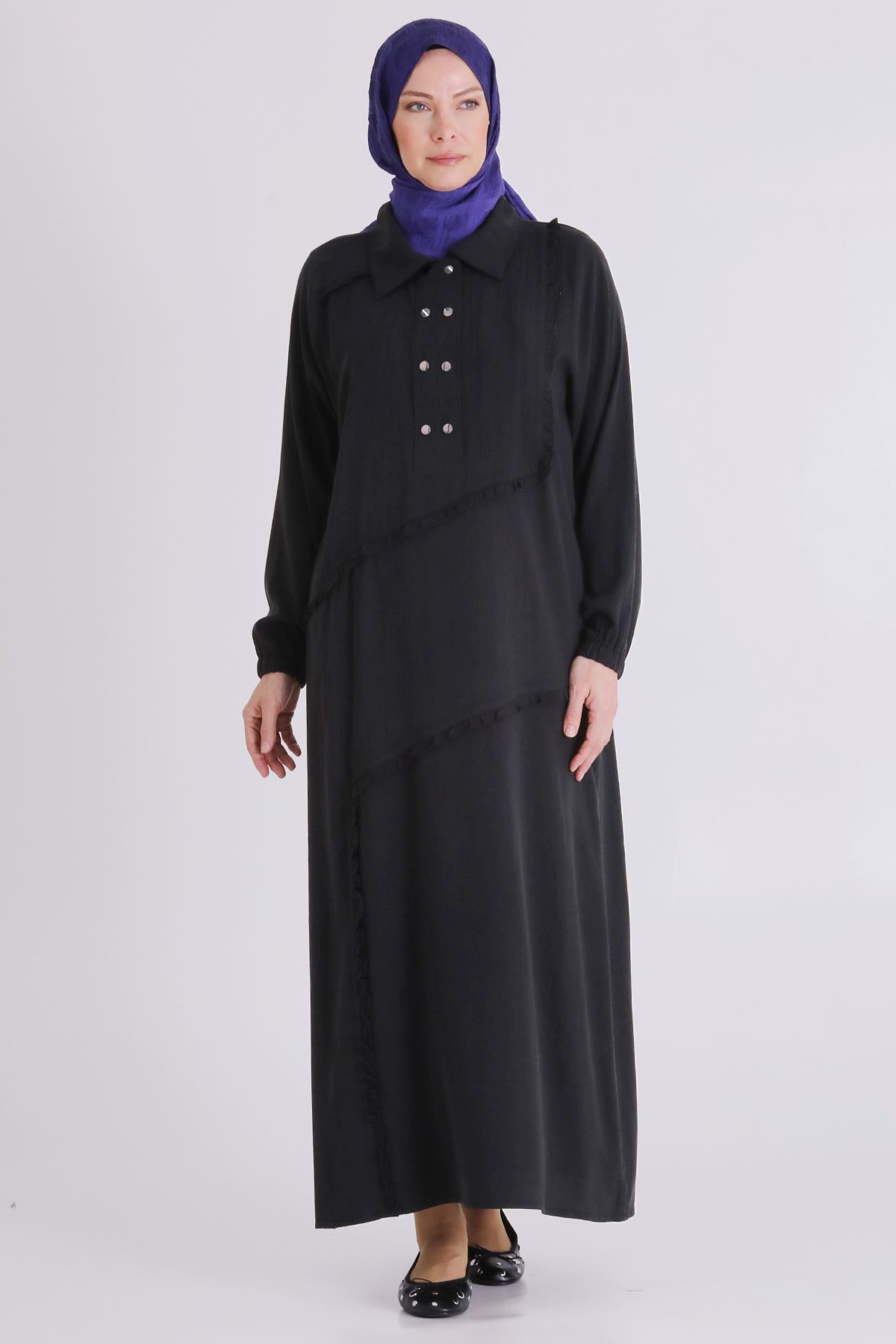 Büyük Beden Tesettür Elbise 7524 Siyah