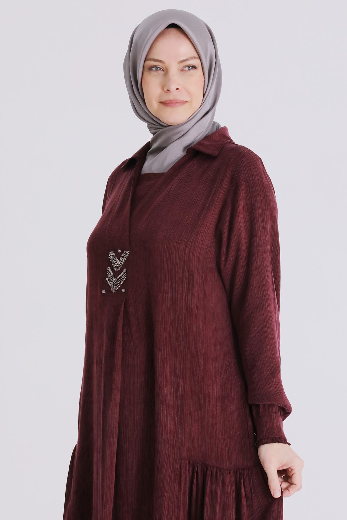 Büyük Beden Tesettür Elbise 75009 Bordo